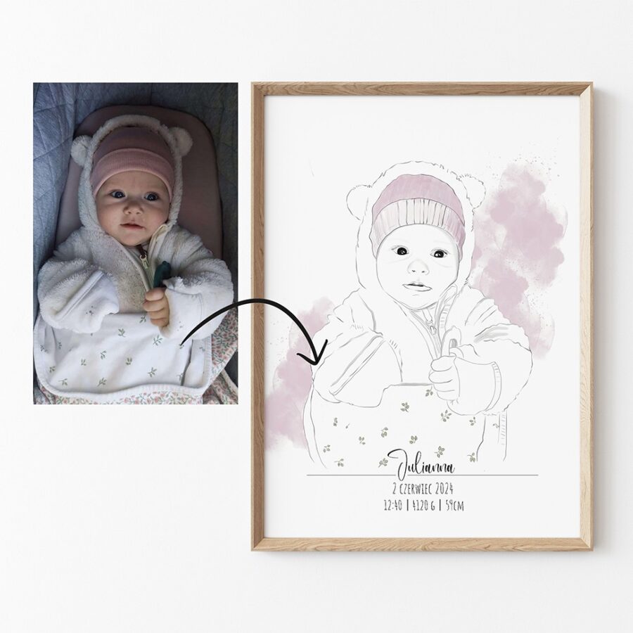 metryczka przedstawia obraz dziecka namalowany ze zdjęcia