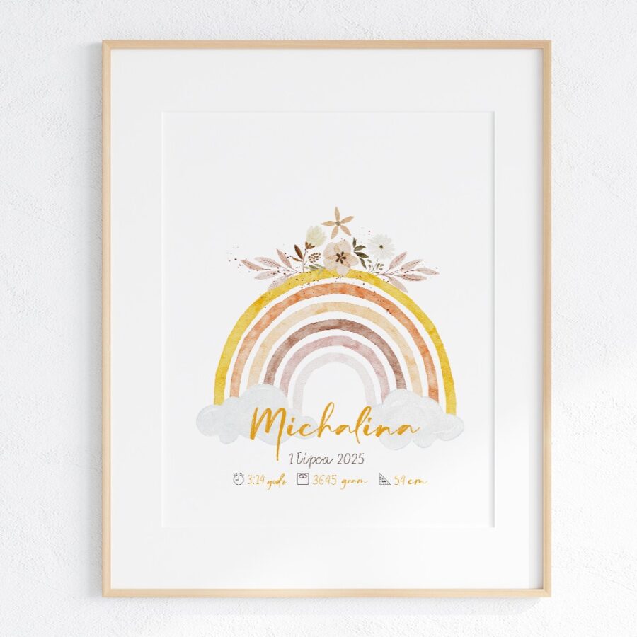Metryczka urodzenia dla dziewczynki w stylu boho
