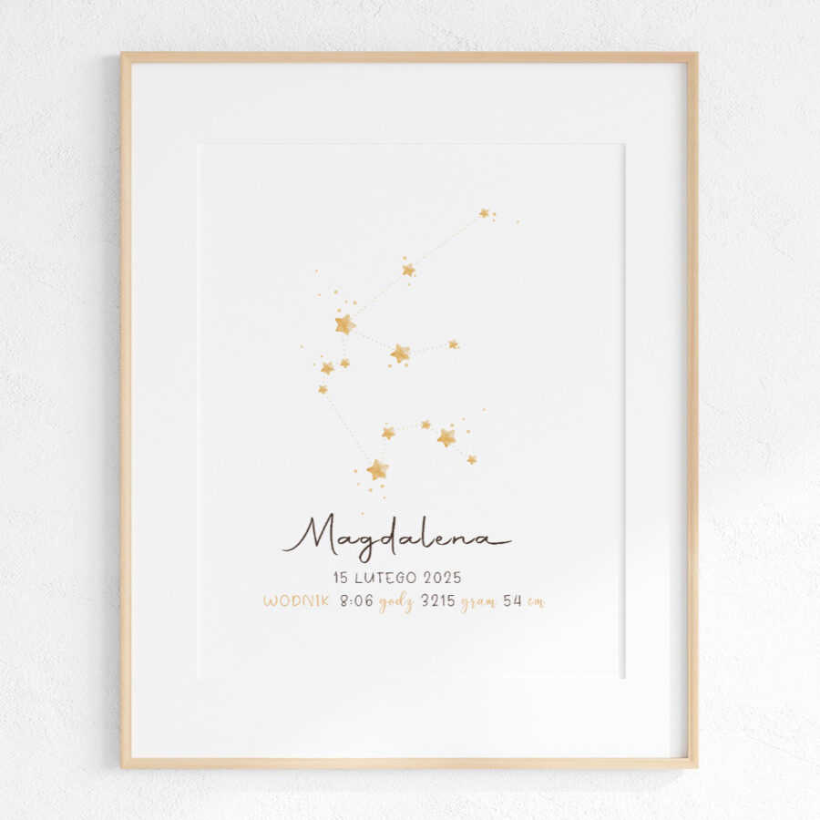 Plakat z imieniem i gwiazdozbiorem