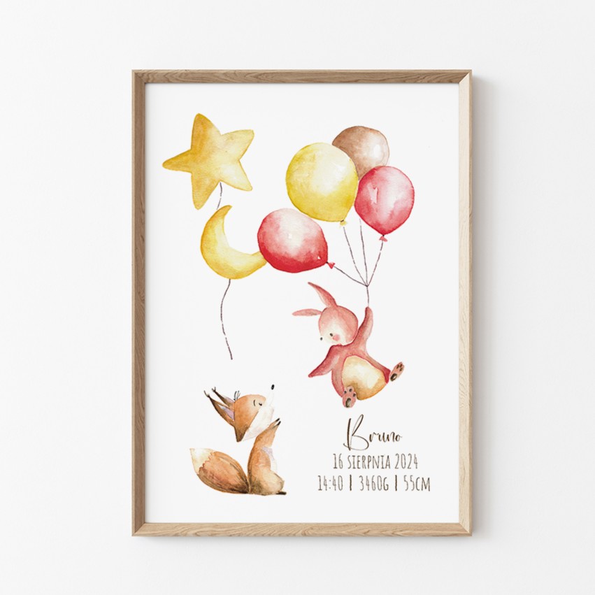 lisek i kroliczek z balonami.