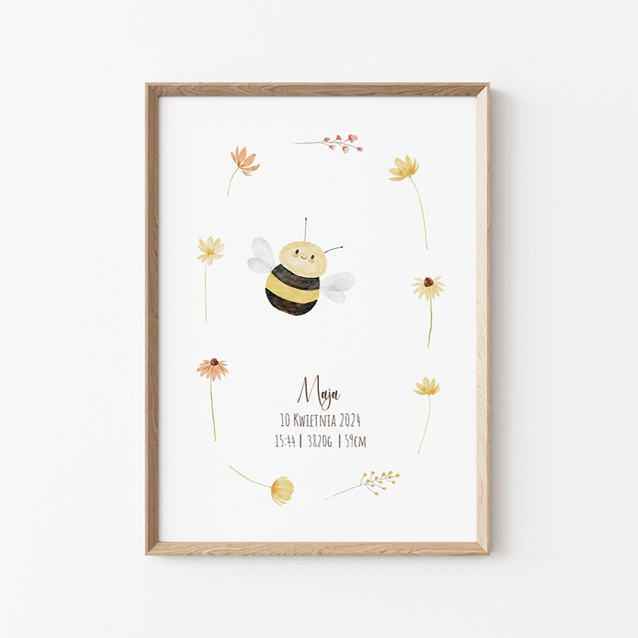 pszczółka latająca. Wokoł niej znajdują sie kwiaty.