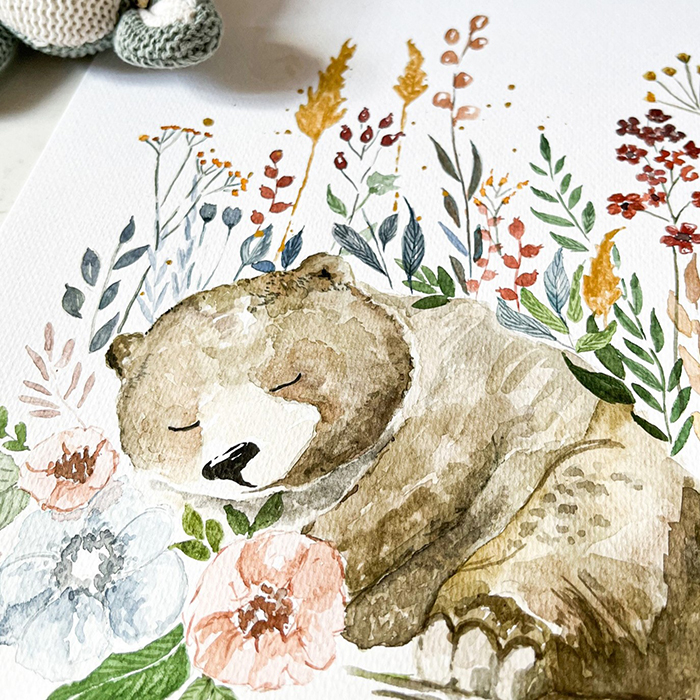 ilustracja ze śpiącym misiem