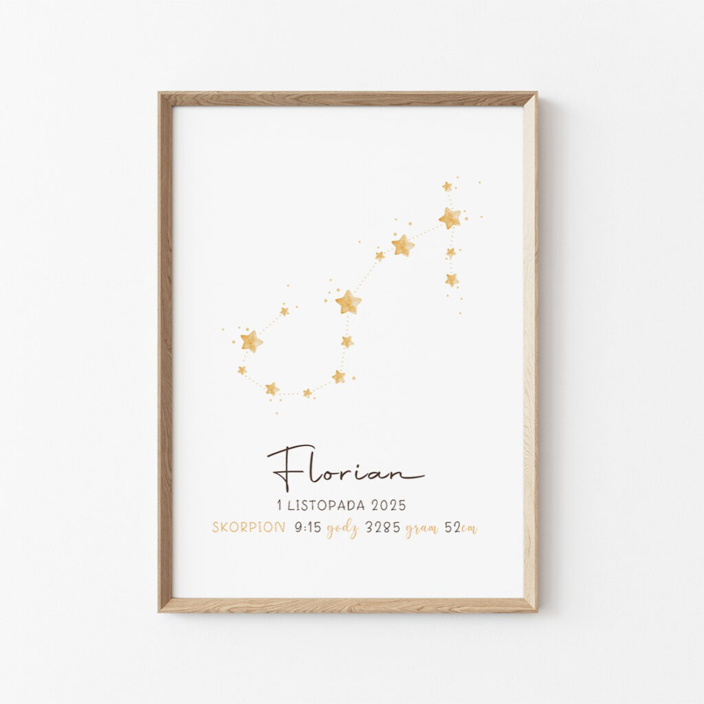 Metryczka dla dziecka z gwiazdozbiorem
